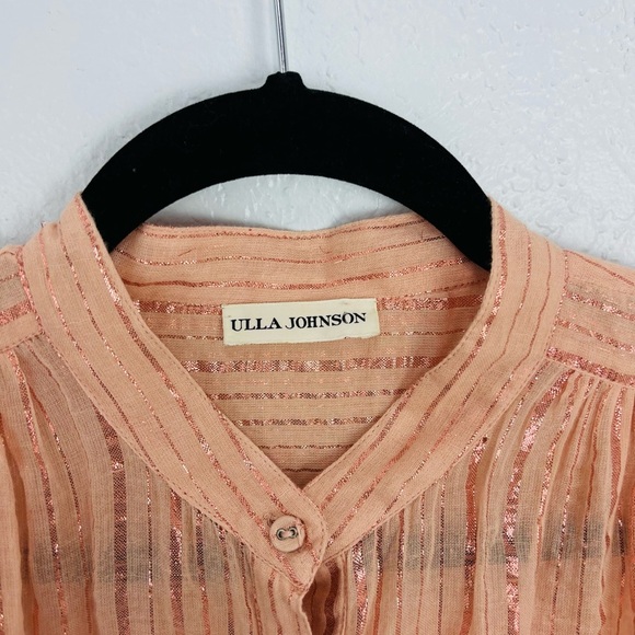 Ulla Johnson Momo Blush Pink Lurex metallic Rose Gold Long Sleeve Tunic Top - Picture 3 of 6